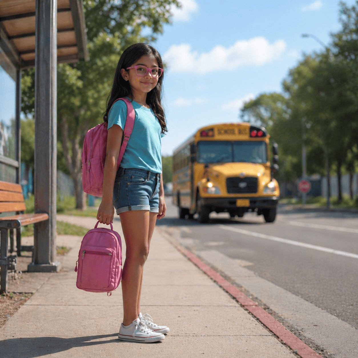 Alternate illustration style of the bus stop scene.